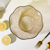 Champagne Gold Scalloped Glass Bowl - Ribbed Leaf Pattern Design